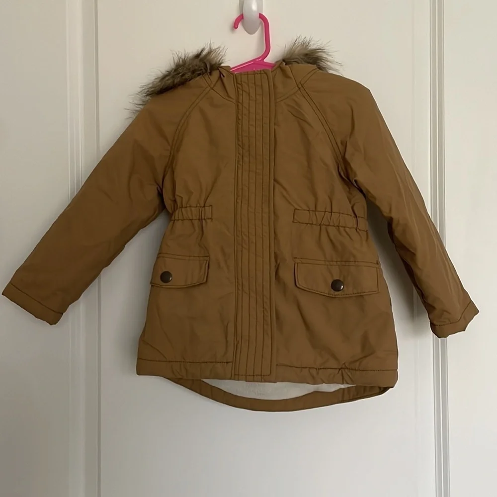 Old Navy Toddler Hooded Coat with Faux Fur Trim Tan 3T